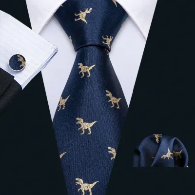 Men Blue Ties Necktie Pocket Square Set with Cufflinks for Party Business Emerald Ties Gift Animal Pattern Neckties