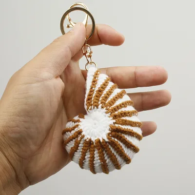 Summer Crochet Shell Keychain Handmade Knitted Ocean Beach Starfish Seashell Key Ring Knitt Sea Charms Crocheted Conch Key Chain