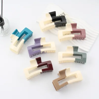 New Fashion Women 10.5 Large Stitching Colors Hair Claw Shiny Rectangular Shark Hair Claw For Thick Hair