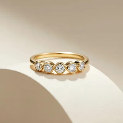 Stack Wear Sterling Silver 925 Promise Jewelry Gold Plated Bezel Setting 5 Diamond Vvs1 Moissanite Eternity Band Ring for Women