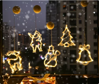 Display Windows Indoor Christmas Warm White LED Sucker String Light Snowman Elk Bells Pentacles Moon