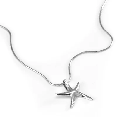 925 Sterling Silver Starfish Pendant Necklace for Women