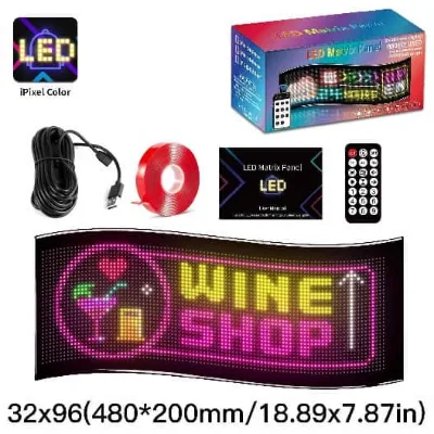 Waterproof Shop Car Decoration 32*96 Remote RGB Colorful APP Control Flexible Pattern Changeable LED Matrix Pixel Panel USB