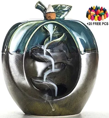 Backflow Incense Burner Apple Incense Holder + 20 Free Cones, for Home Decor Aromatherapy Relaxation Gift