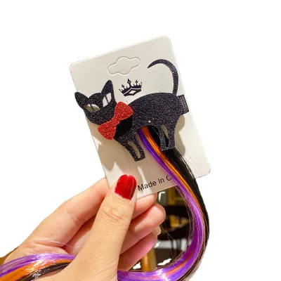 Cute Halloween Cat and Bat Decorative Synthetic Hair Wig with Clip Single Piece for Holiday Decorations
