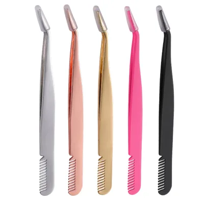 Stainless Steel Curved Lash Tweezers Set with Comfortable Handle and Rounded Tip Applicator for DIY Eyebrows Precision Grooming