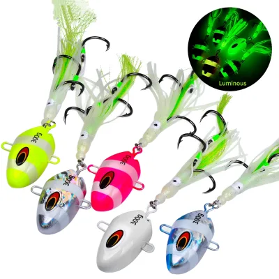 Deep Sea Fishing Lures Metal Jig Head Sinking Jig with 3 Aststit Hooks