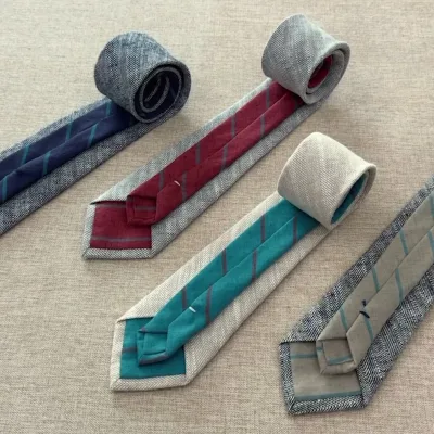 Solid & Stripe Trend Zigzag Texture Neckties for Men Beige Wine Grey Black-Two-Pattern Plain Cotton Linen Ties & Accessories