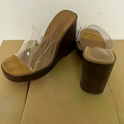 Summer PVC Transparent Women Concise Super Chunky Platform Wedges Heels Slides Rubber Outsole Open Toe Design Sandals