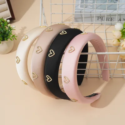 3cm Wide Sponge Padded Fabric Plastic Headband with Heart Decor Wide Hair Hoop  Hair Accessory for Women Daily Dating Party Wear