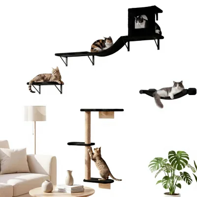 Sisal Wall-Mounted 4-in-1 Cat Furniture Set-Shelves Hammock Climbing Tree Perch for Large Cats Holds 30 Lbs Indoor Use