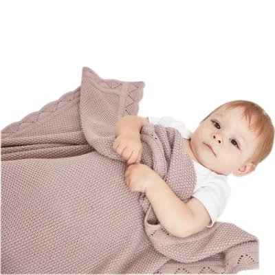 Custom plain knitted Cotton infant baby bedding cover blankets