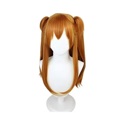 Mengtong Long Straight Orange Cosplay Wig Asuka Langley Soryu with Claw Ponytails Anime Genre Wig