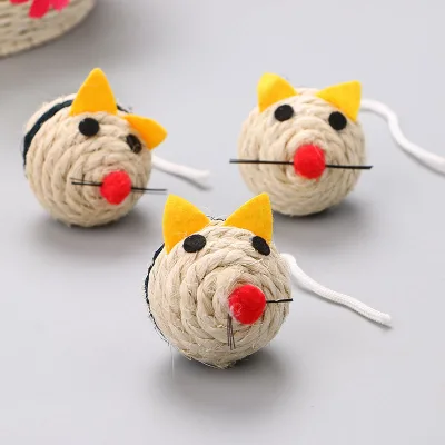 Hot Sale Interactive Sisal Ball Shape 6cm 23g Sound Mouse Cat Toy