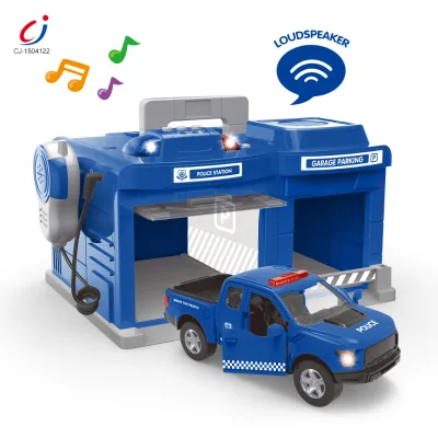 Chengji Play House Parking Lot Toys Kids Multifunction Light Music 1:32 Alloy Car Walkie Talkie Police Station Parking Lot Toys