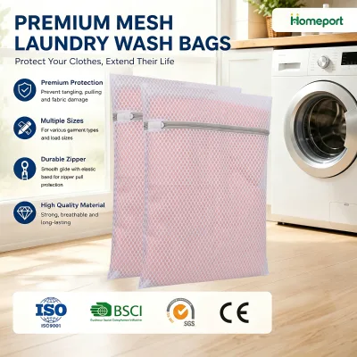 Convenient Durable Reusable Polyester Mesh Laundry Bag with Zipper Customizable Clothing Organizer Dirty Clothes Shoes Cleaning