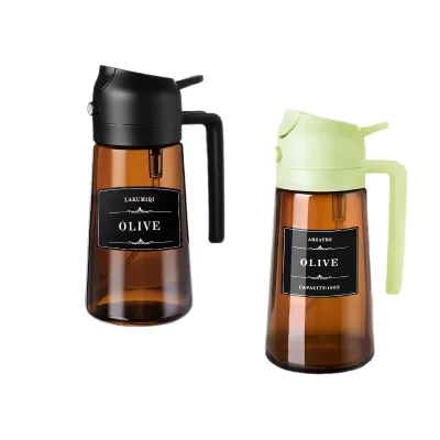 Dual-purpose Glass Oil Bottle with Mist Spray and Pour Function 16oz/470ml Light-Blocking Dark Glass Kitchen Cooking Salad BBQ