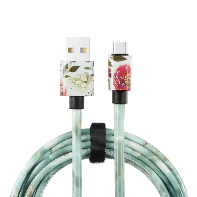 New Style PU Printed Round Aluminum Shell USB Cable with 3A Fast Charging for IPhone and Type C