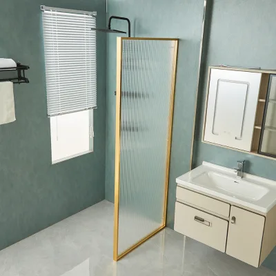 Luxury Modern Gold Frame Reeded Tempered Glass Bathroom Shower Partition