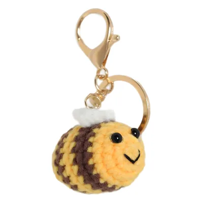 Creative Hand Knitted Crochet Bee Keychain 3D Amigurumi Bee Plush Charm for Bags Backpacks DIY Gifts