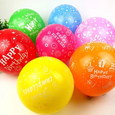 Wholesale Assorted Colors 12 Inch Balloon Happy Birthday Letter Latex Printed Helium Balloons Party Decoration
