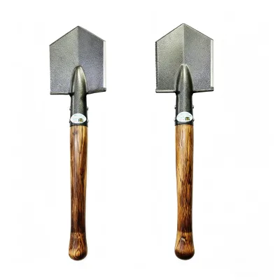 Multi-functional Tactical Military Handheld Garden Shovel Straight Wooden Handle Portable Steel Survival Spade Camping Hiking