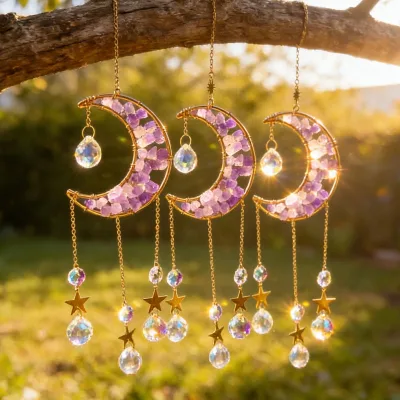 Wholesale Wise Brand Best Handcrafted Amethyst Natural Crystal Eco-Friendly Wind Chime Wedding Holiday