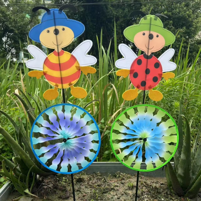 Modern Peacock & Classic Bee Design Rotating Windmill Waterproof Outdoor Iron & Copper Wind Spinner Christmas Holiday Feature