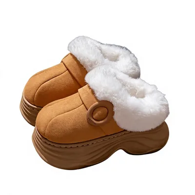 Womens Winter Suede Slippers Baotou Simplicity 2025 New Design Thick EVA Outsole Warm-Keeping Non-Slip Fleece-Lined Head Toe