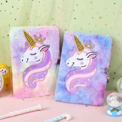 New Children's Lock Diary Cartoon Unicorn Notebook A5 Line Writing Note Pad Little Girl Gift Unicorn Plush Notebook
