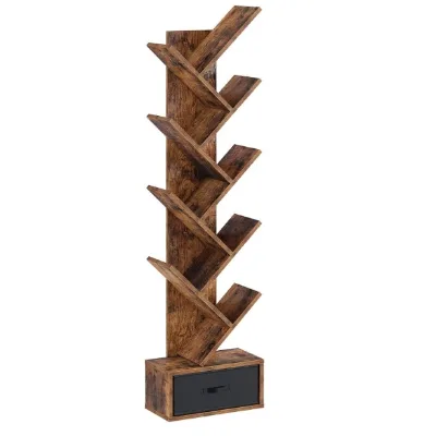 Factory Stock Bookshelf with Drawer Home Floor Standing CD Storage Rack Double Side Modern Diagonal Wooden