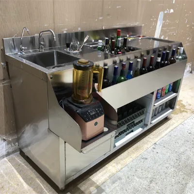 Professional Bartender Usage Stainless Table Counter for Making Cocktail Cool Drinks with Ice tank for Sale