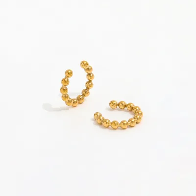 Fenny PVD Plated OD11MM Permanent Simple Beads Cuff Earring Tarnish Free Wholesale Stainless Steel Ladies Jewelry