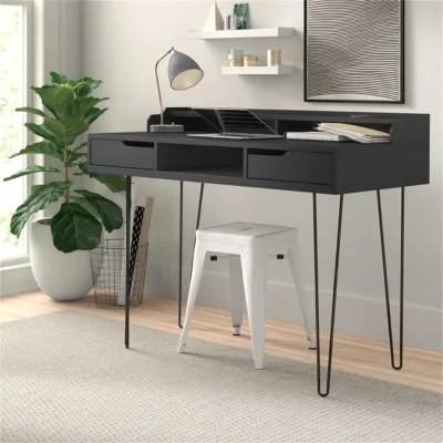 115cm Wide Steel Hairpin Legs 2 Drawers Wireless Charging Cable Management for Home Office Use Computer Desk With Drawers