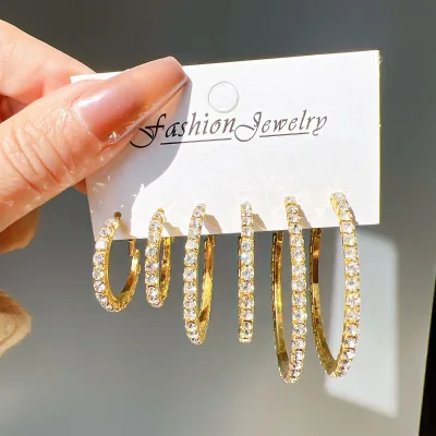 3set irregular teardrop heart zirconia geometric earrings niche vintage design earrings Featuring Diamond Accents for Women