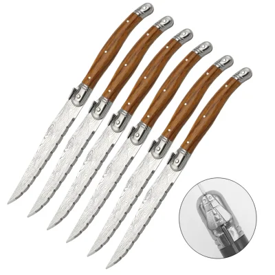 Premium Laguiole Steak Dinner Knife Set Damascus Pattern Premium Stainless Steel Perfect Laguiole Steak Knife for Wedding