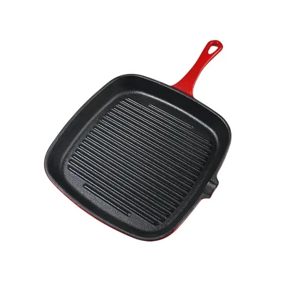 10 Inch Cast Iron Square Grill Pan With Tempered Glass Lid, Heavy Steak & Bacon Pans for Stove Tops