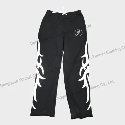 Hevayweight 100% Cotton Flared Sweatpants Men Custom logo Embroidered Applique Patched Cut Bottom Sweat Track Pants for Men