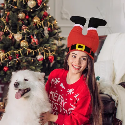 2025 Crazy Christmas Santa Elf Party Hats Xmas Carnival Costume Props Funny Christmas Hat for Outdoor Sports Coil Xmas Caps