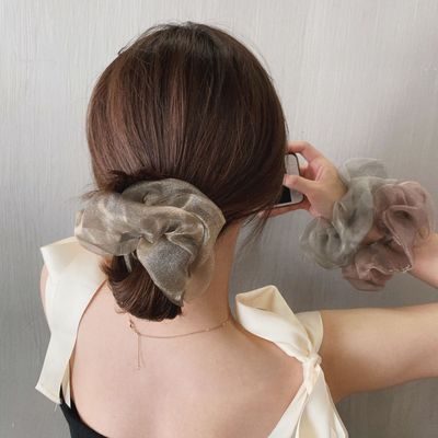 Ins 2021 Archer Solid Color Organza Hair Scrunchies Wholesale Custom Large Woman Crunchies Hair Ties