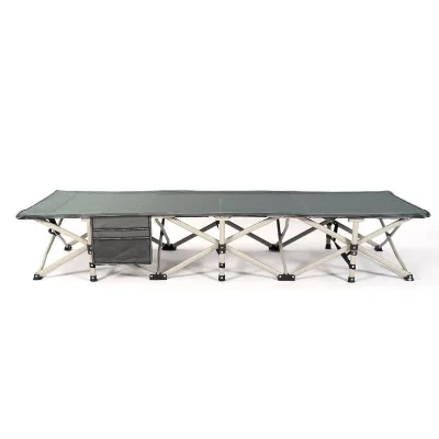 Custom Logo Wholesale Outdoor Patio Folding Adult Sleeping Cot Camp Bed with Magazine Bag