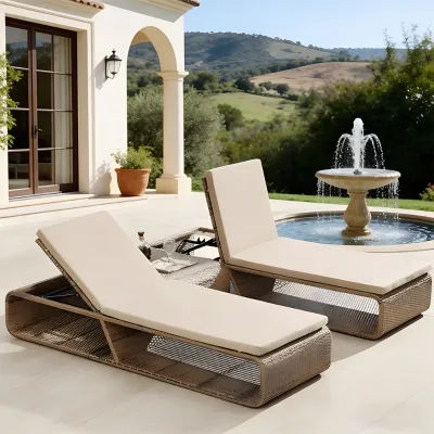Luxury Lounge Chair Set Waterproof Rattan Lounge Chair Outdoor Folding Lounge Chair for Courtyard Gardens Hotel