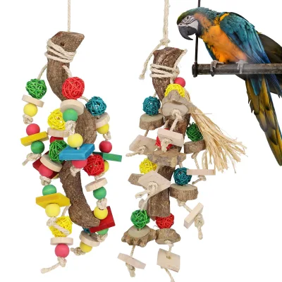 Top Seller Bird Parrot Swing Chewing Toys Natural Wooden Grass Hanging Bird Toys