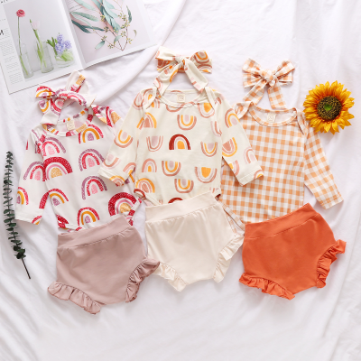 2021 Infant Baby Girls Boys Cotton Clothes  Baby Rainbow Print Romper Baby Autumn Winter 100% Cotton Fabric Clothes