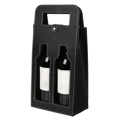 PU Leather Wine Tote Carrier Gift Bags Customized Black Wine Box Hot Stamping LOGO Single Bottle Leather Wine Box