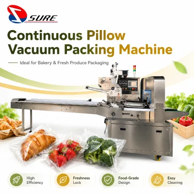 Reliable Vacuum Horizontal Form Fill Seal Machine Bread Cheese Cake Continuous Flow Wrapping Pillow Packing Machine