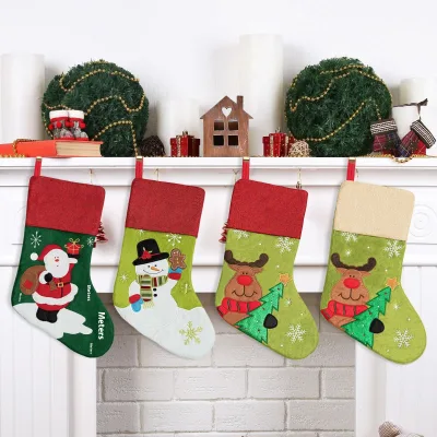 Factory Price Embroidered Christmas Stocking Ornaments Santa Reindeer Design Hanging Decorations for Shop Home