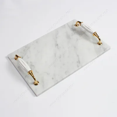 Carrara White Marble Stone Food Serving Tray with Handles for Hotel Supplies
