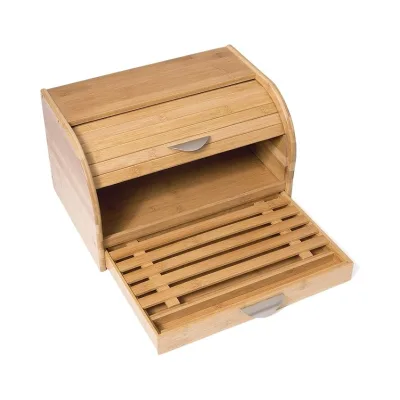 Wholesale Custom Made International Bamboo Roll-top Breadbox with Drawer