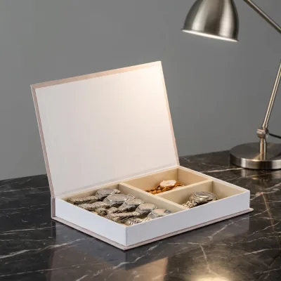 Vintage Linen Faux Book Box Magnetic Multi Compartment Organizer Storage Case for Ring Necklace Bracelet Pearl Desktop
